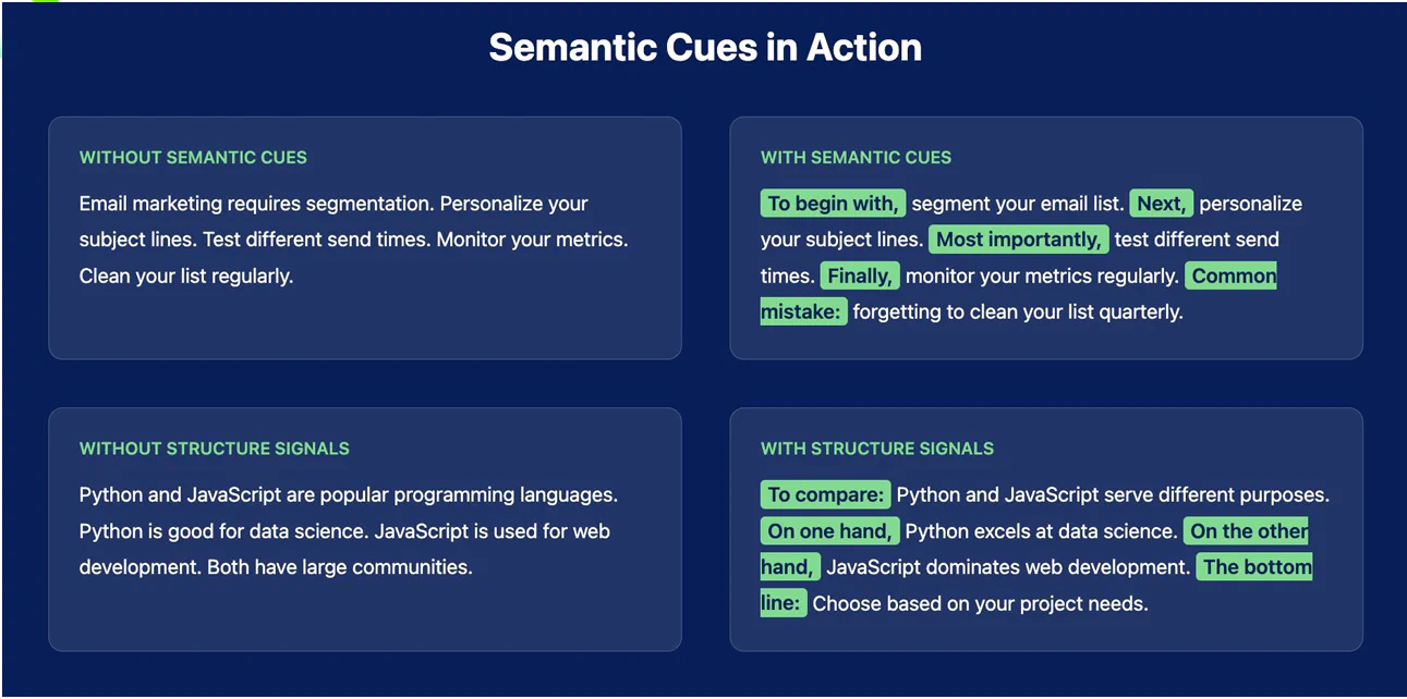how to write semantic cues